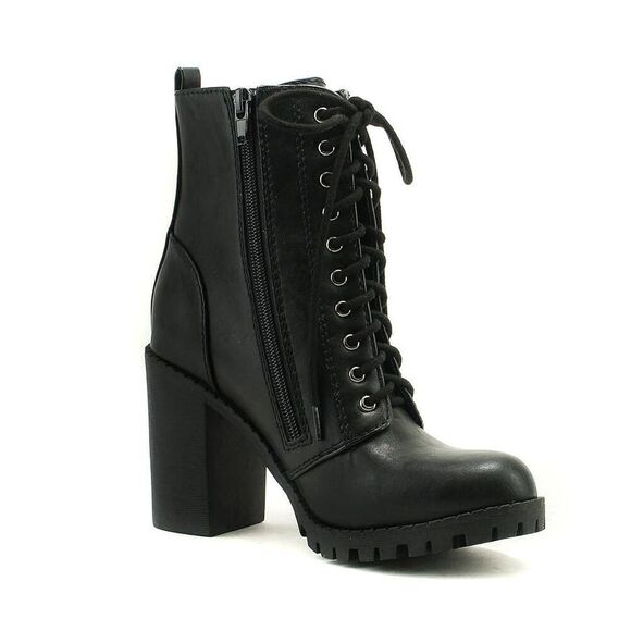 NWOB Soda Women’s Malia Faux Lace Up Chunky Heeled Black Booties Size 9 - Picture 1 of 8